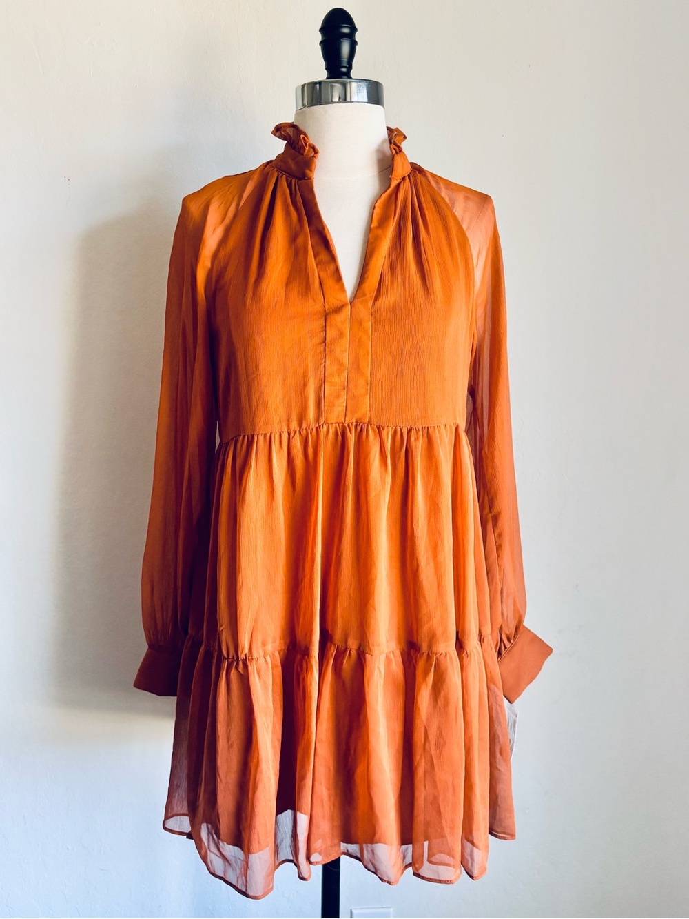 1. State Tiered Ruffle-Neck Long Sleeve Dress - Orange
